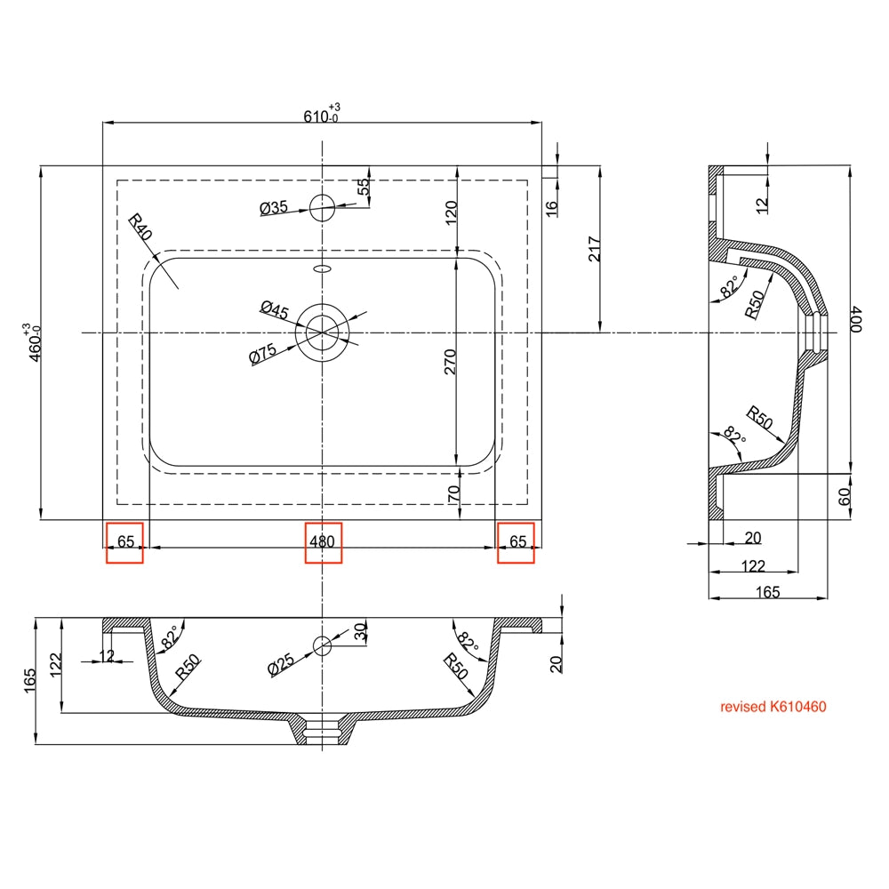 Lavabo ad incasso in mineral marmo dimensioni cm 61x46 per mobile bagno *** confezione 1