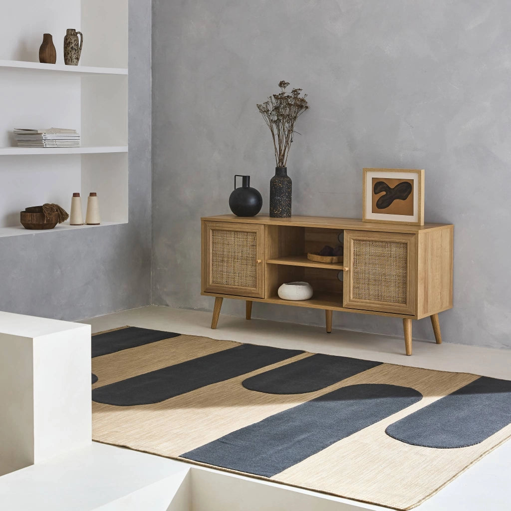 Mobile tv in cannage 2 livelli, 120cm, marrone naturale
