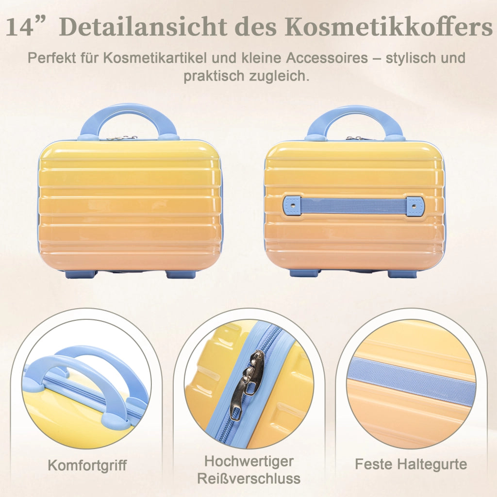 Set composto da due valigette girevoli in PC da 14"/20" con lucchetto a combinazione e trousse per cosmetici da 14" (gialla)