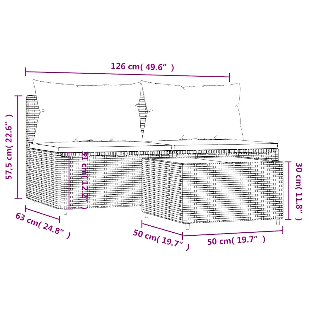 Set Mobili da Giardino 3 pz con Cuscini in Polyrattan Marrone CFW6593995