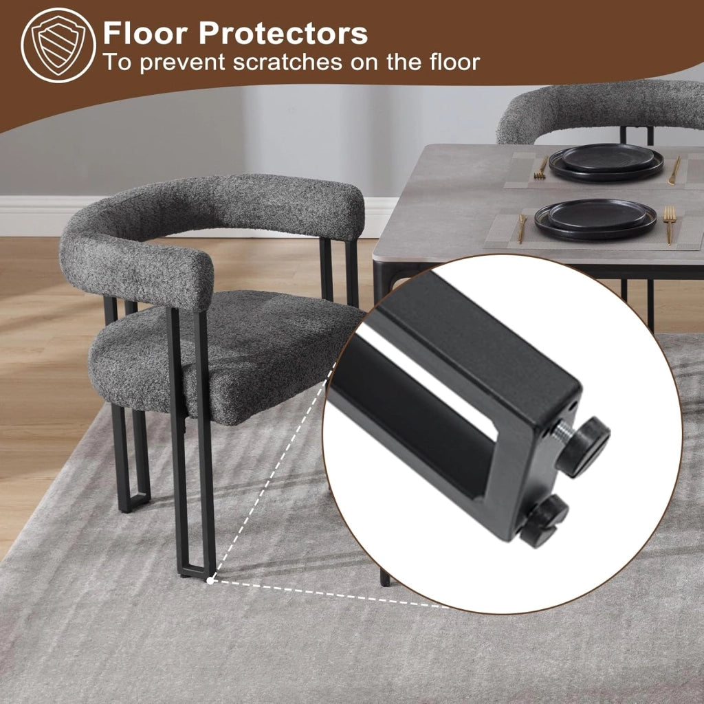 Set 6 Sedie Sala da Pranzo, Sedie da Cucina con Braccioli, Sedia da Pranzo con Gambe in Metallo, Sedia Imbottita per Camera da Letto, Soggiorno, Seduta in Ciniglia, Grigio Scuro, EZS25dgr-6