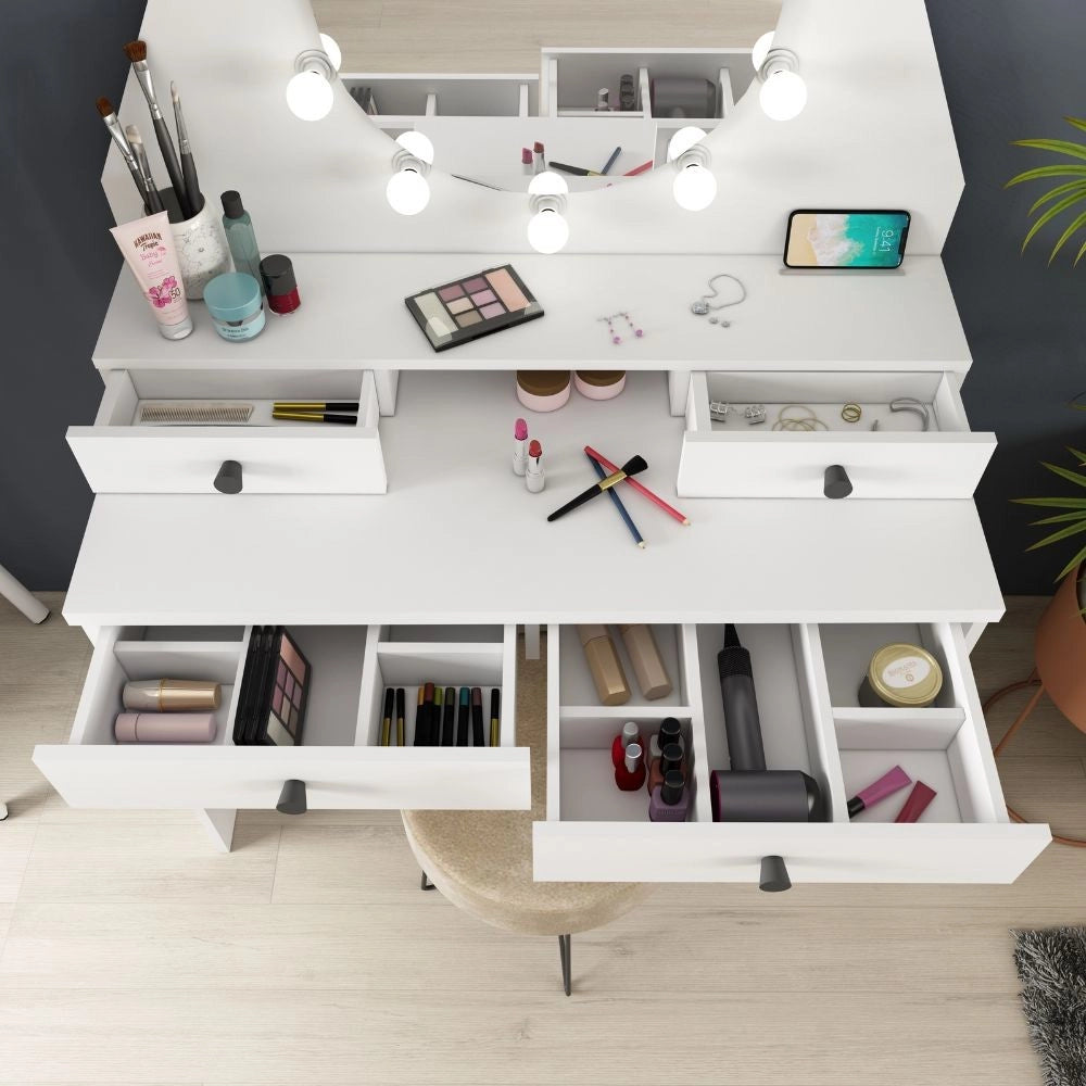 Toeletta trucco bianca con specchio 147x41x100 cm