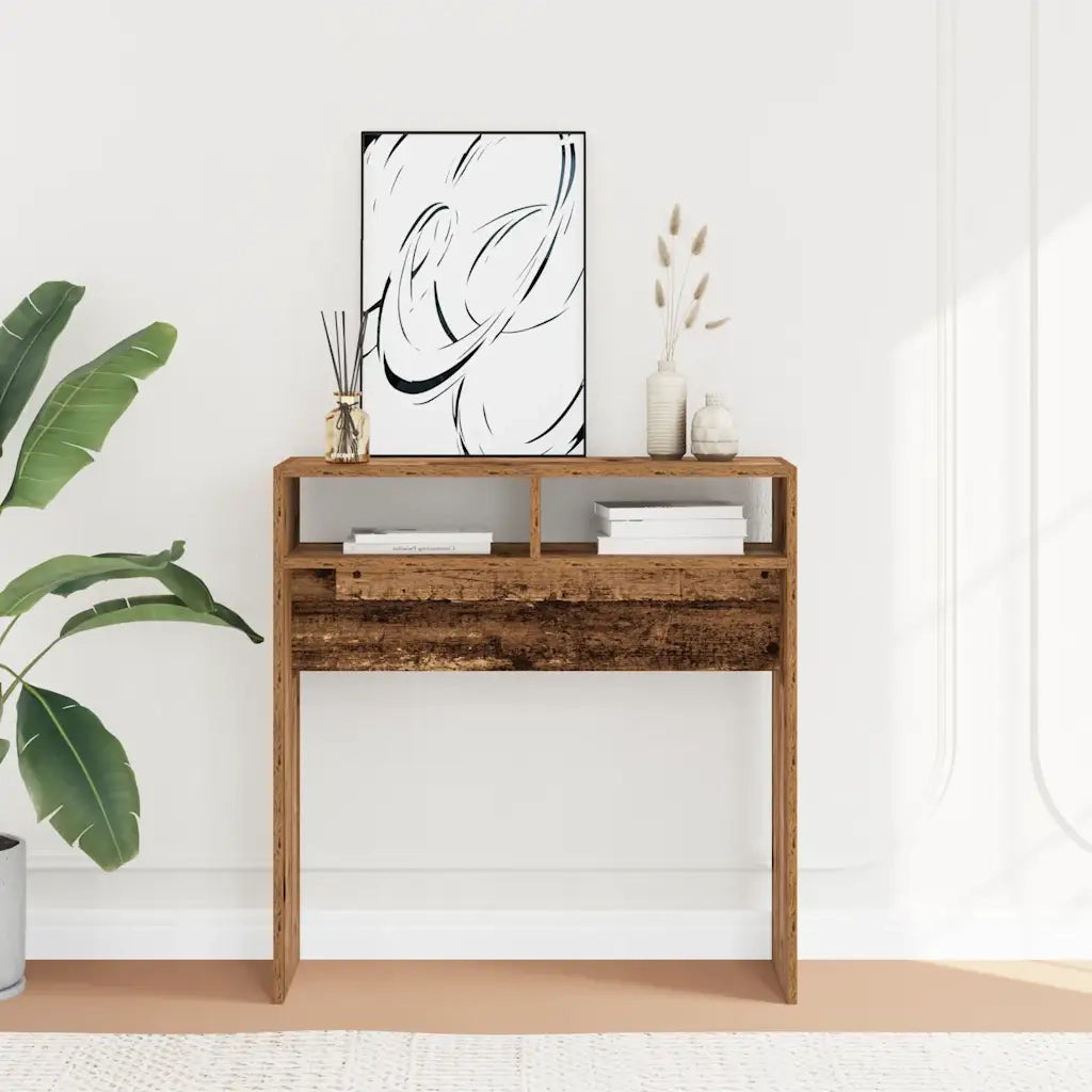 Tavolino Consolle-Tavolino da soggiorno-Tavolo Legno Antico 78x30x80 cm in Truciolato