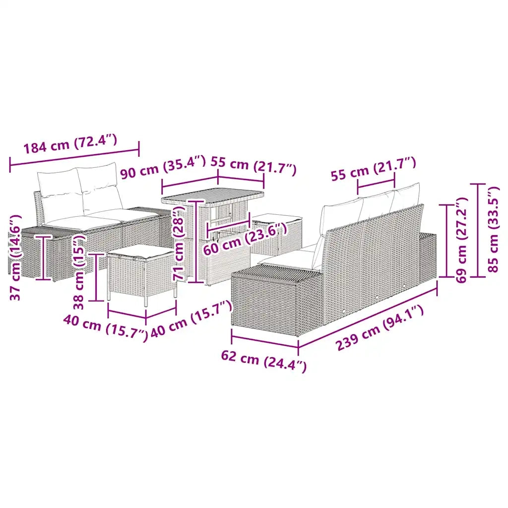 Set Divano da Giardino con cuscino 8 pcs Grigio polyrattan 3362733