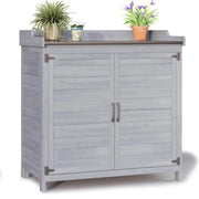 Tavolo da Esterno per Piante, Tavolo da Giardino con Piano di Lavoro Impermeabile, Tavolo da Lavoro in Legno con 1 Ripiano Regolabile, 48x98x95 cm. (Grigio)