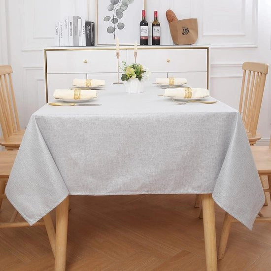 Tavolo con tovaglia in stile lino, impermeabile, rettangolare 140 x 180 cm, effetto loto - grigio chiaro
