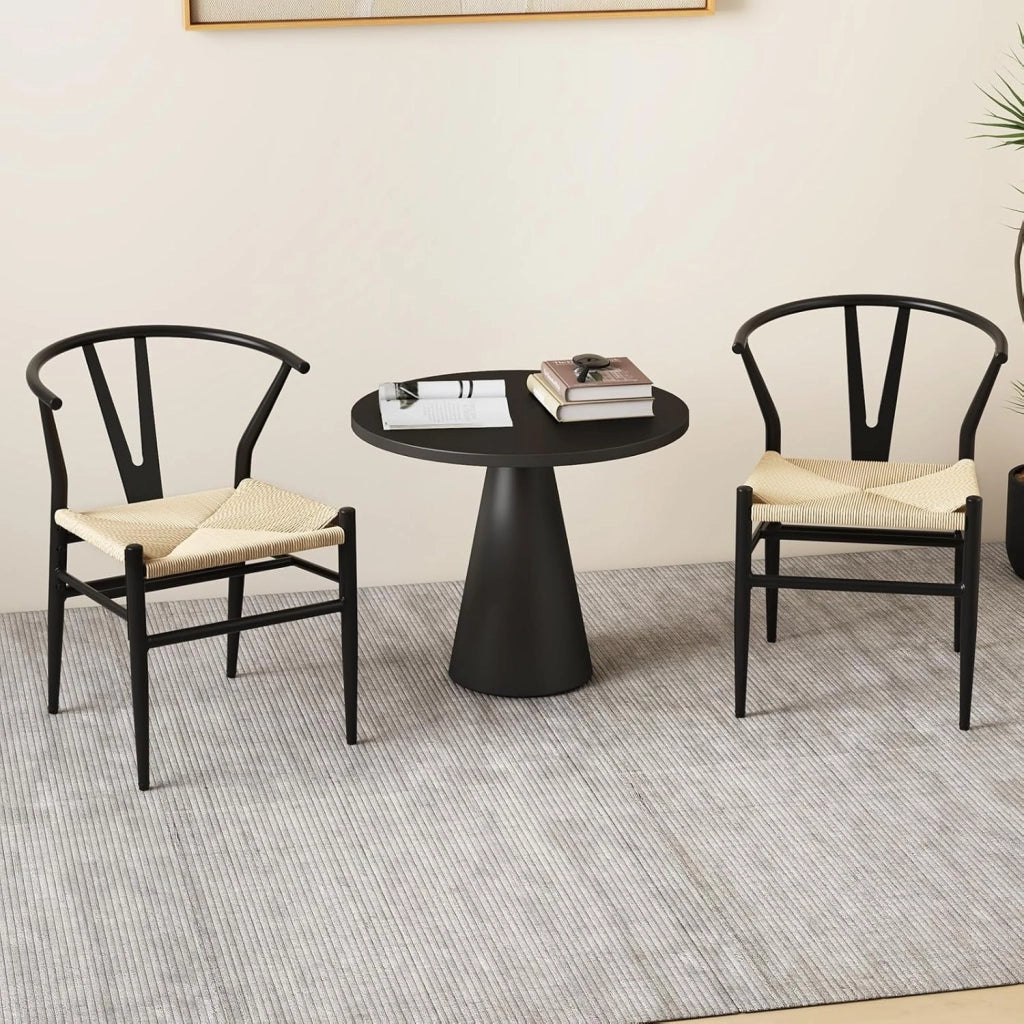 Set di 2 sedie da pranzo impilabili, da cucina, da soggiorno, con schienale e ampia seduta in rattan, portata 150 kg, con gambe in metallo, set di sedie 54 x 59 x 73 cm