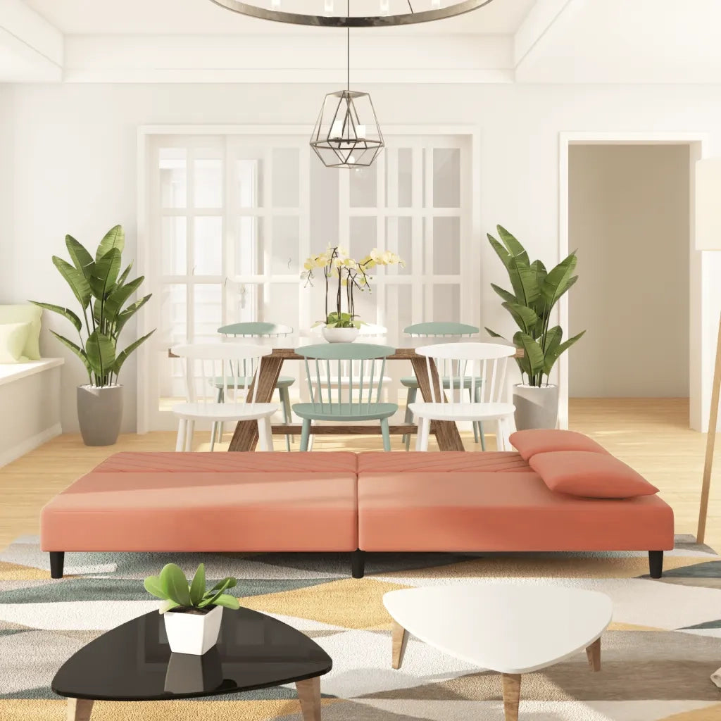 Divano Letto a 2 Posti con 2 Cuscini-Sofa Letto 2 Posti-Daybed Rosa in Velluto 918029