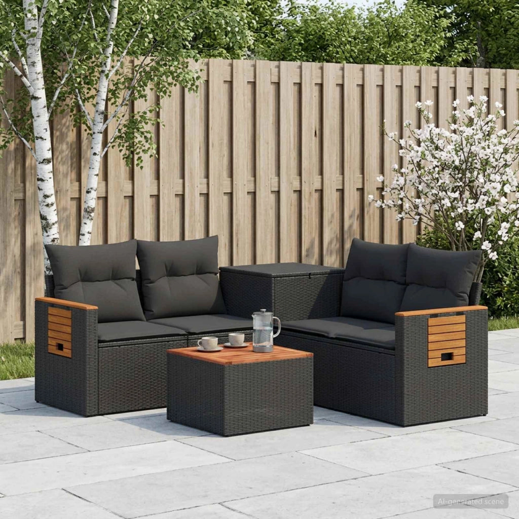 Set di divani 6 pz Nero Rattan sintetico e Acciaio 3447658