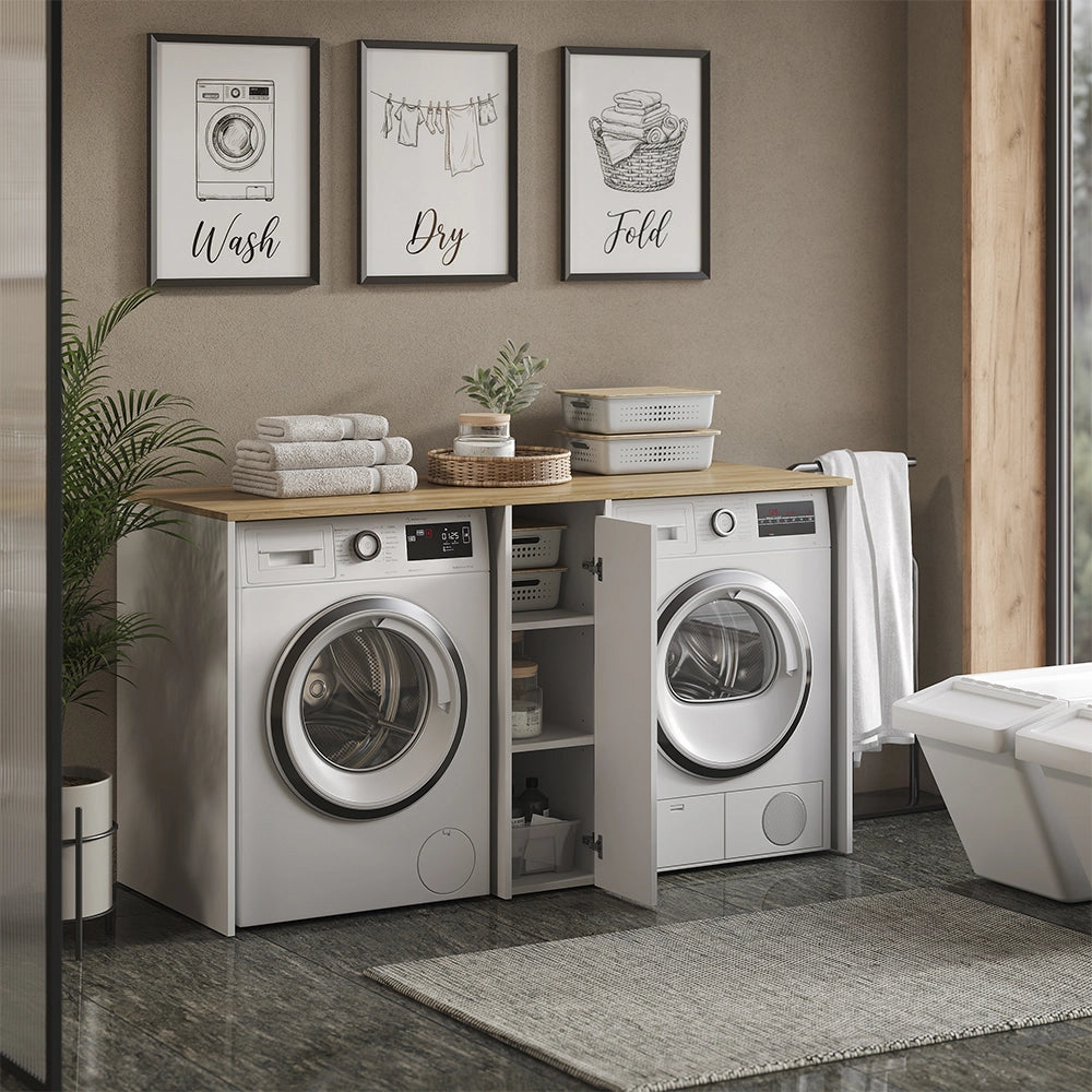 Vicco Mobile lavatrice Bianco/Rovere artigianale 159.8 x 88.2 cm con 3 scomparti