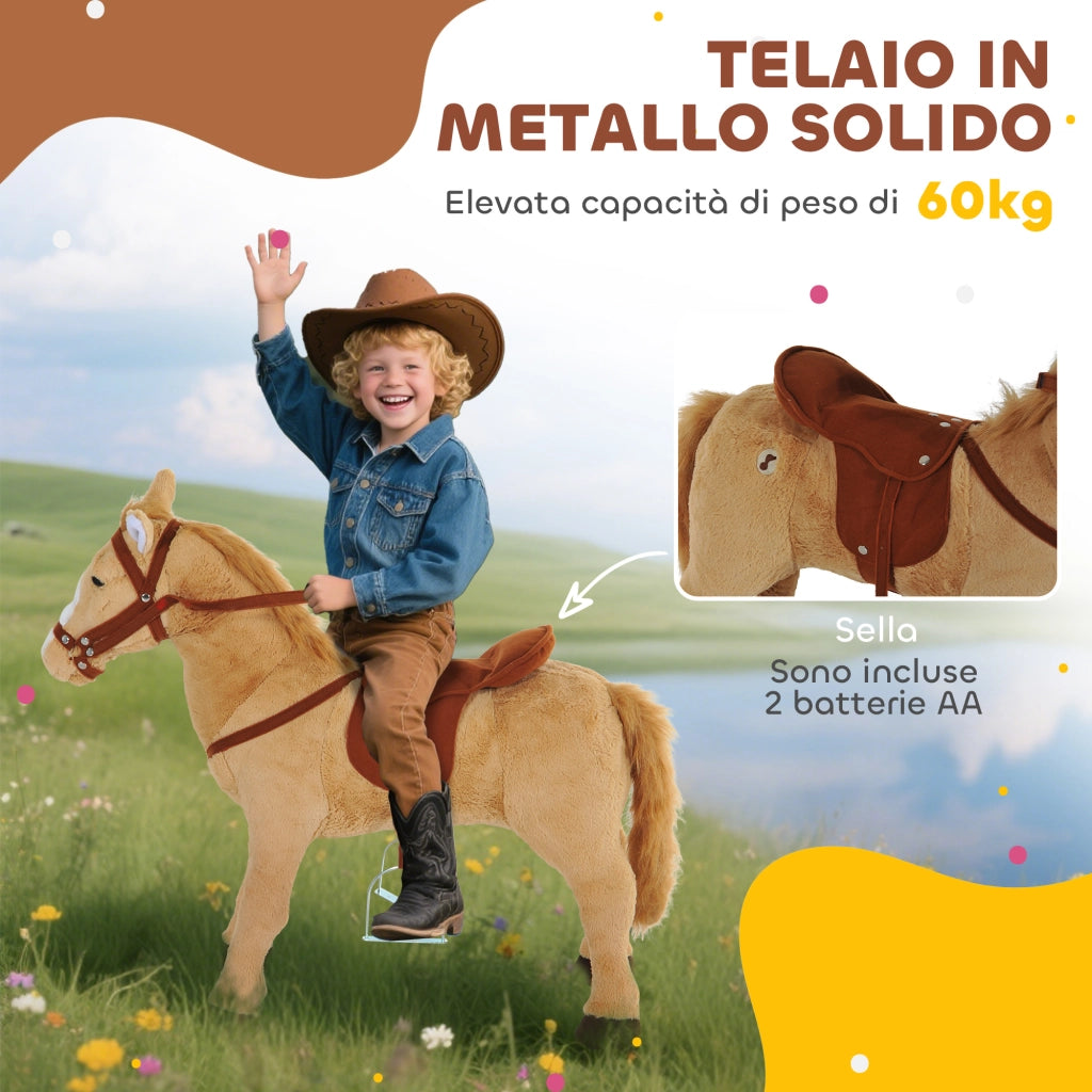 Cavallo Giocattolo ¨C zephmum ¨C 85x28x60 cm, Beige, Con Suoni, Sella