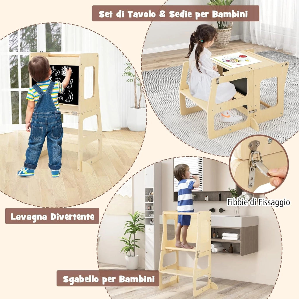 7 in 1 Set da Arrampicata per Bambini, Giocattoli da Arrampicata Pieghevole con Rampa Reversibile Sgabello Convertibile Tavolo e Sedia Lavagna, 3-14 Anni (Colorato)