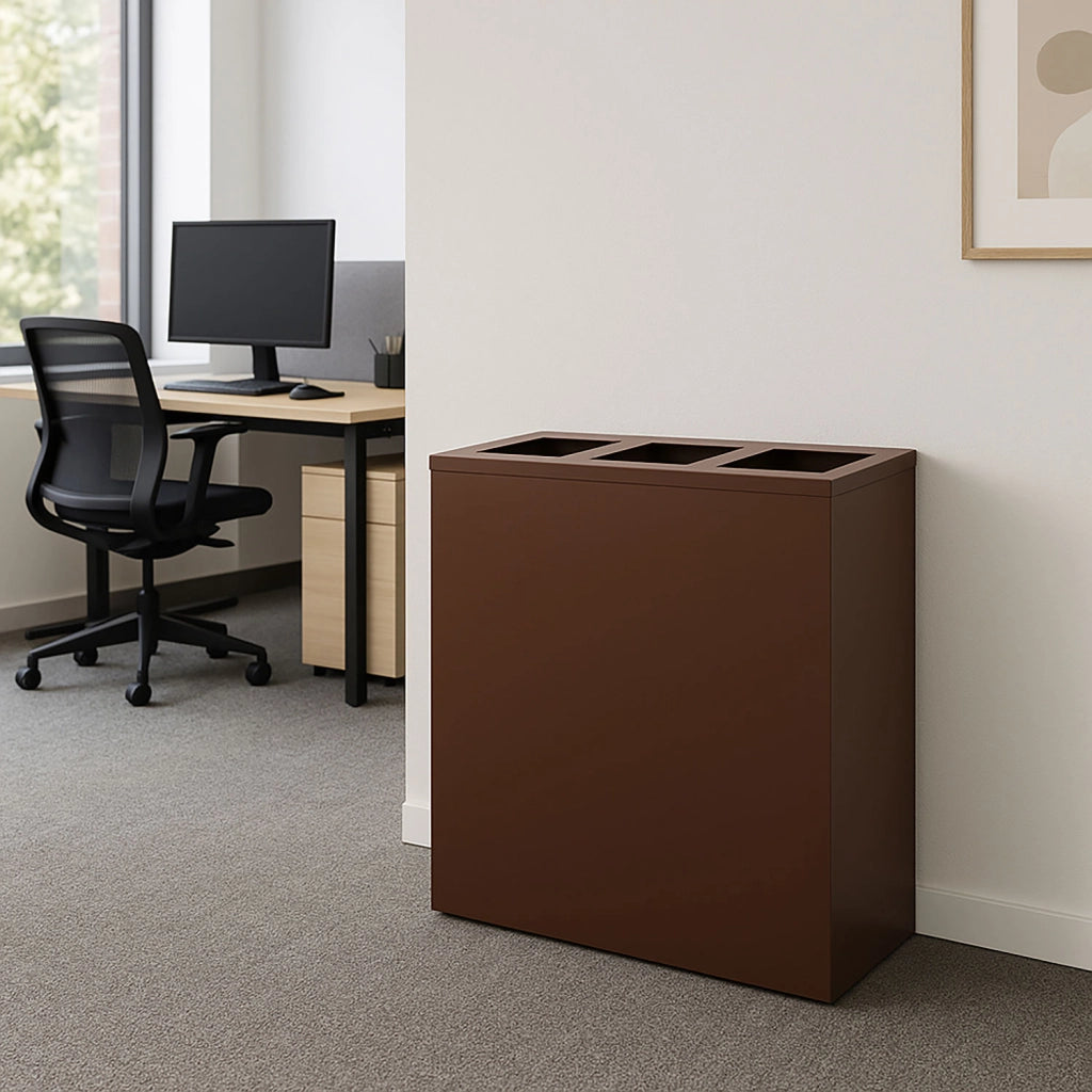 Pattumiera per Raccolta Differenziata 3 Scomparti Capacità 180 lt 90x30x80 cm in Acciaio Corten