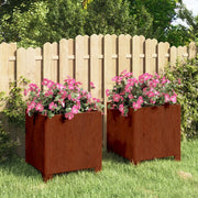 Fioriere con Gambe 2pz Ruggine 30x30x30 cm Acciaio Corten 823679