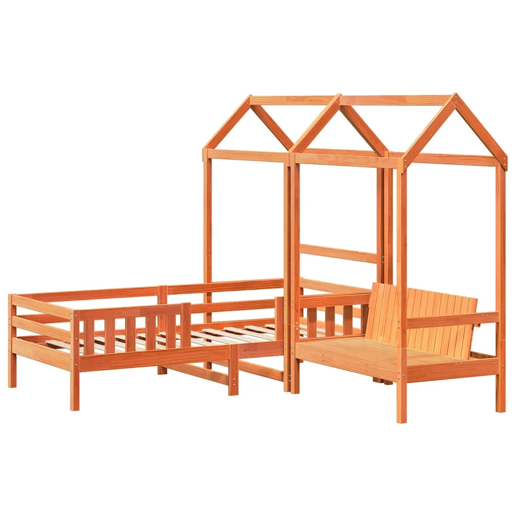 vidaXL Giroletto con Panca e Tetto Marrone Cera 75x190cm Massello Pino