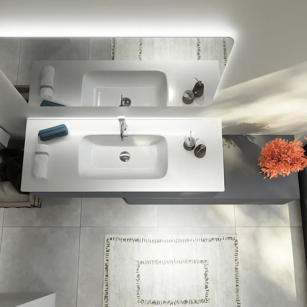 Mobile bagno sospeso modulare 90 cm grigio opaco due cassetti con lavabo | Bako