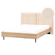 Letto matrimoniale in tessuto bouclè beige con testiera imbottita 160 x 200 cm stile moderno