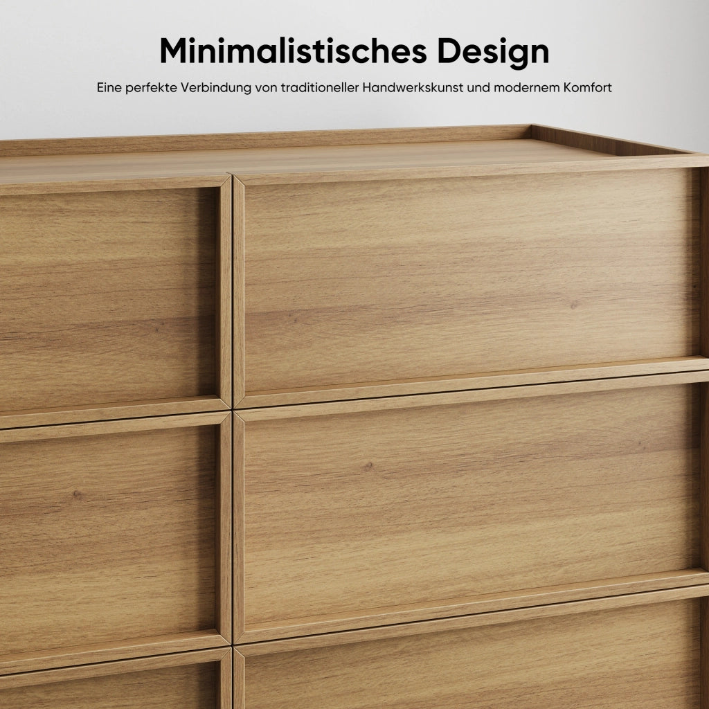 Comò con 6 cassetti e guide metalliche, per camera da letto e soggiorno, in MDF e truciolato, rovere, 115 × 48 × 78 cm