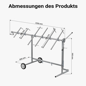 Cavalletto girevole per verniciatura con rotelle e supporti per cofani e alettoni