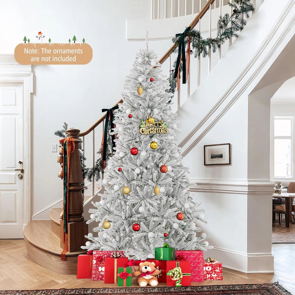 Albero di Natale Innevato 180/210 cm, Albero di Natale con 250/350 Luci Bianchi Caldi e 637/905 Rami (210 cm)