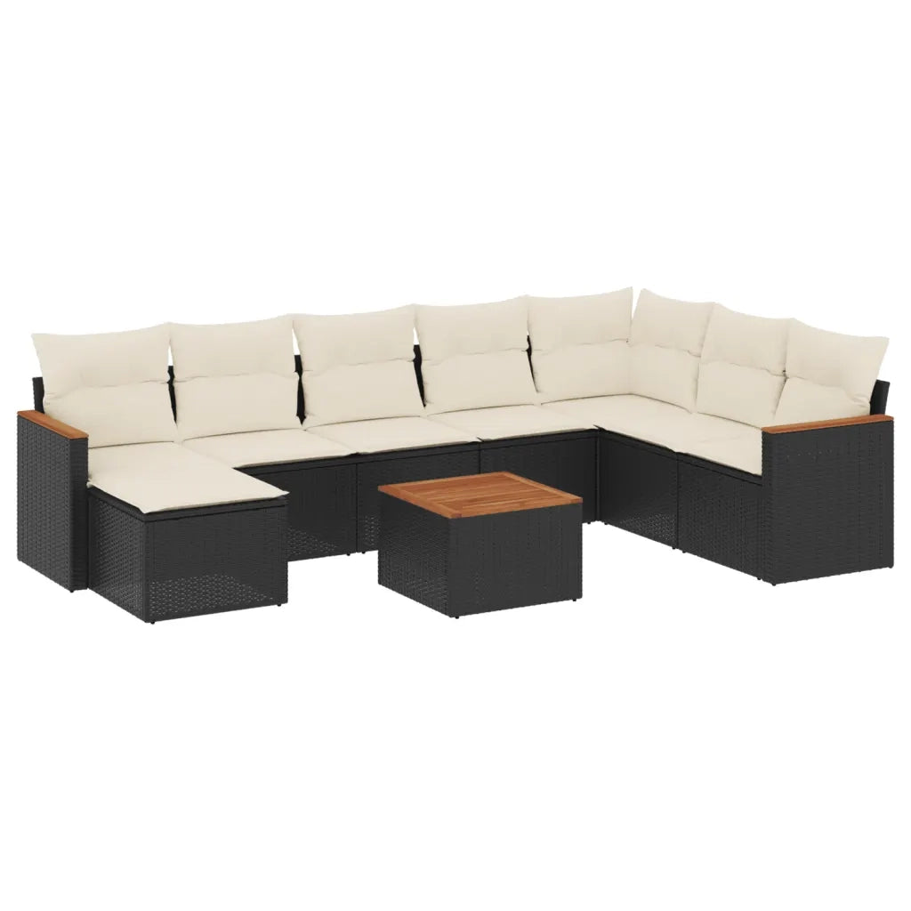Set Divani da Giardino 9 pz con Cuscini Nero in Polyrattan