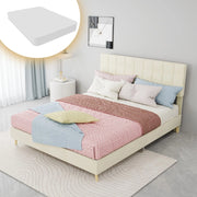 Letto Matrimoniale Imbottito con Testiera ¨C MINIMAL ¨C Tessuto Beige 140x200