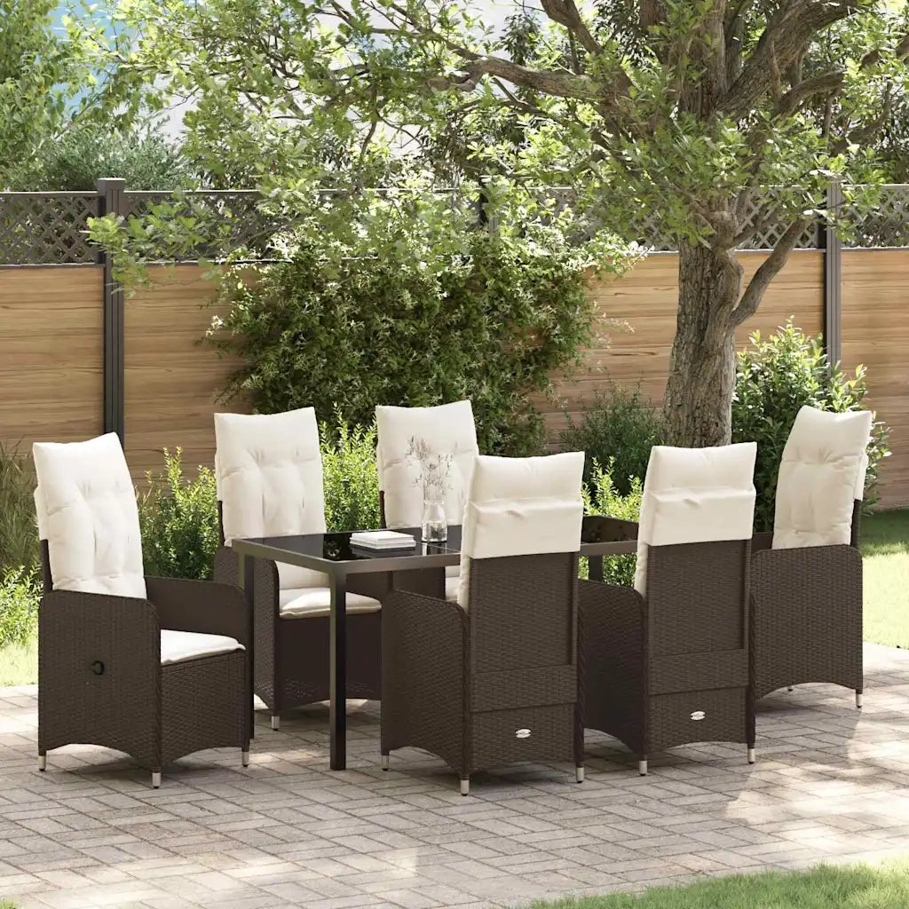 Set da Pranzo per Giardino con cuscino 7 pcs Marrone polyrattan 3379643