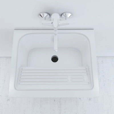 Mobile Lavatoio Bianco Lucido in ceramica 60x50 cm con strofinatoio integrato