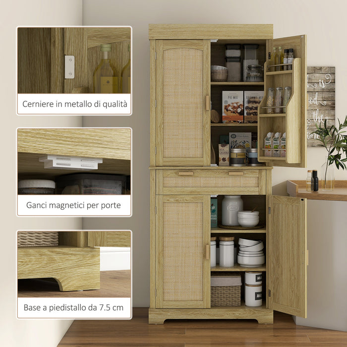 Credenza Cucina Stile Boho 2 Armadietti con Portaspezie e Cassetto 76x40x183 cm Rovere