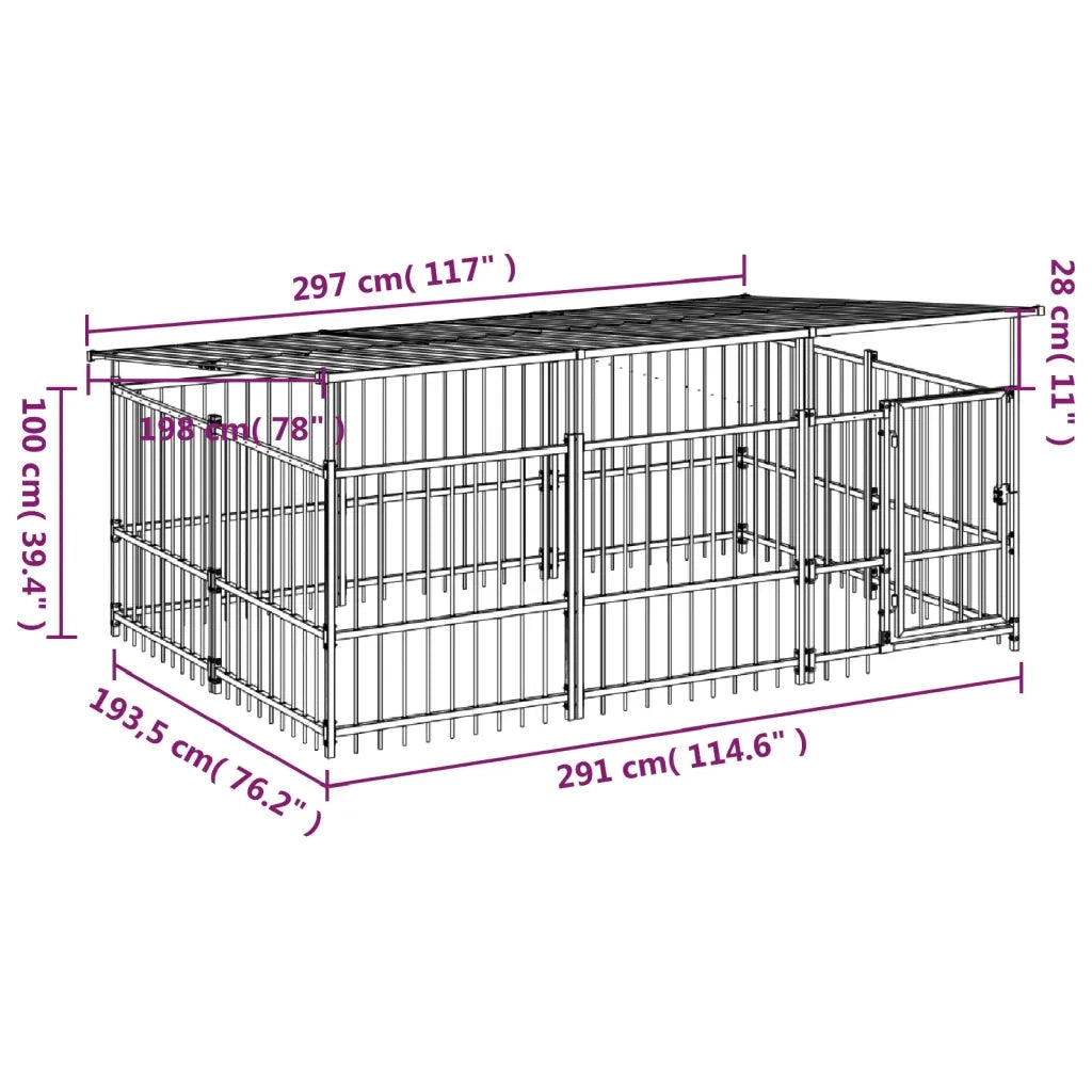 Gabbia per Cani da Esterno con Tetto in Acciaio 5,63 mÂ² cod mxl 44298