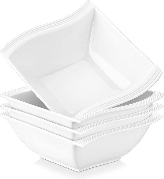 Set di piatti bianchi quadrati - lotto da 4 - servizio da colazione e dessert