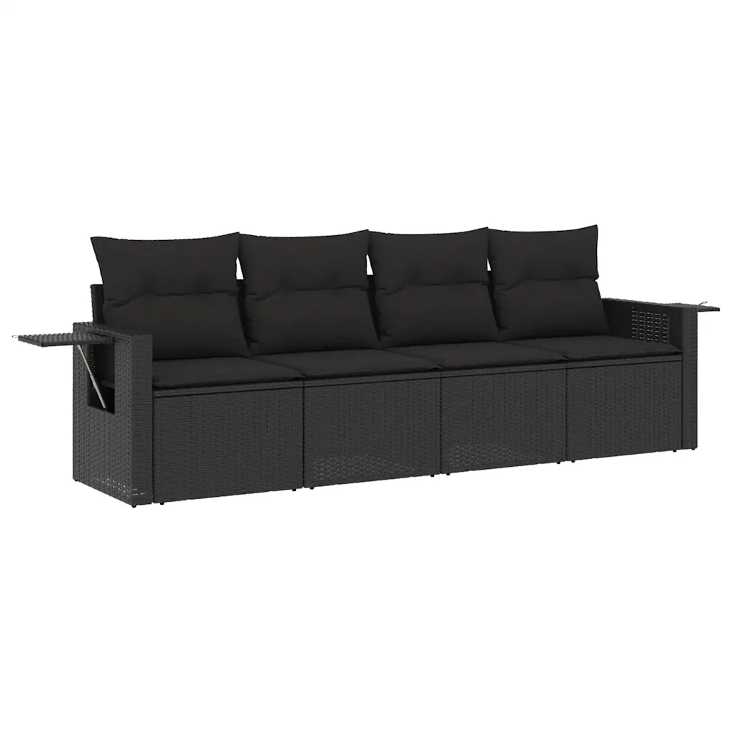 Set Divani da Giardino 4 pz | Set Salotto da Giardino con Cuscini Nero in Polyrattan
