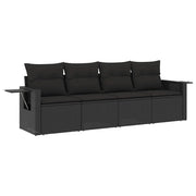 Set Divani da Giardino 4 pz | Set Salotto da Giardino con Cuscini Nero in Polyrattan