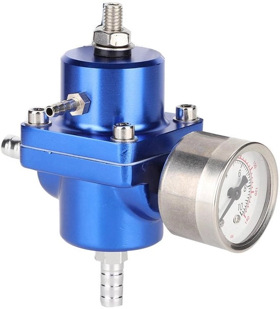 Regolatore di Pressione della Carburante Adattabile con Manometro - 0-140 PSI - Kit Universale (Blu)
