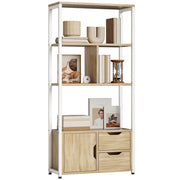 Libreria Scaffale per Libri con Ripiani e Ante ¨C Zephmum ¨C 58x24x122 cm Bianco Legno Naturale Stile Industriale
