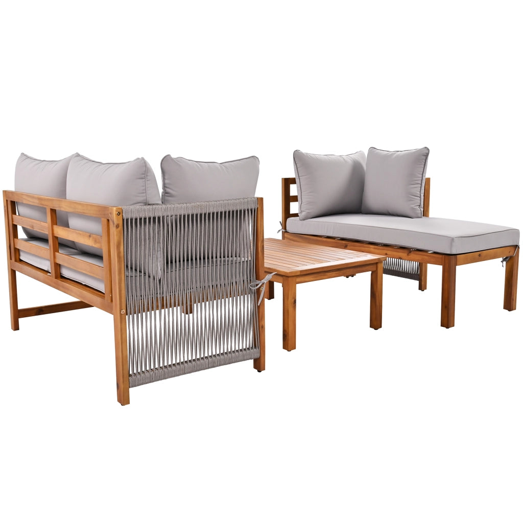 Set Divano da Giardino 3 Pezzi con Tavolo ¨C MINIMAL ¨C Polyrattan e Acacia, Grigio