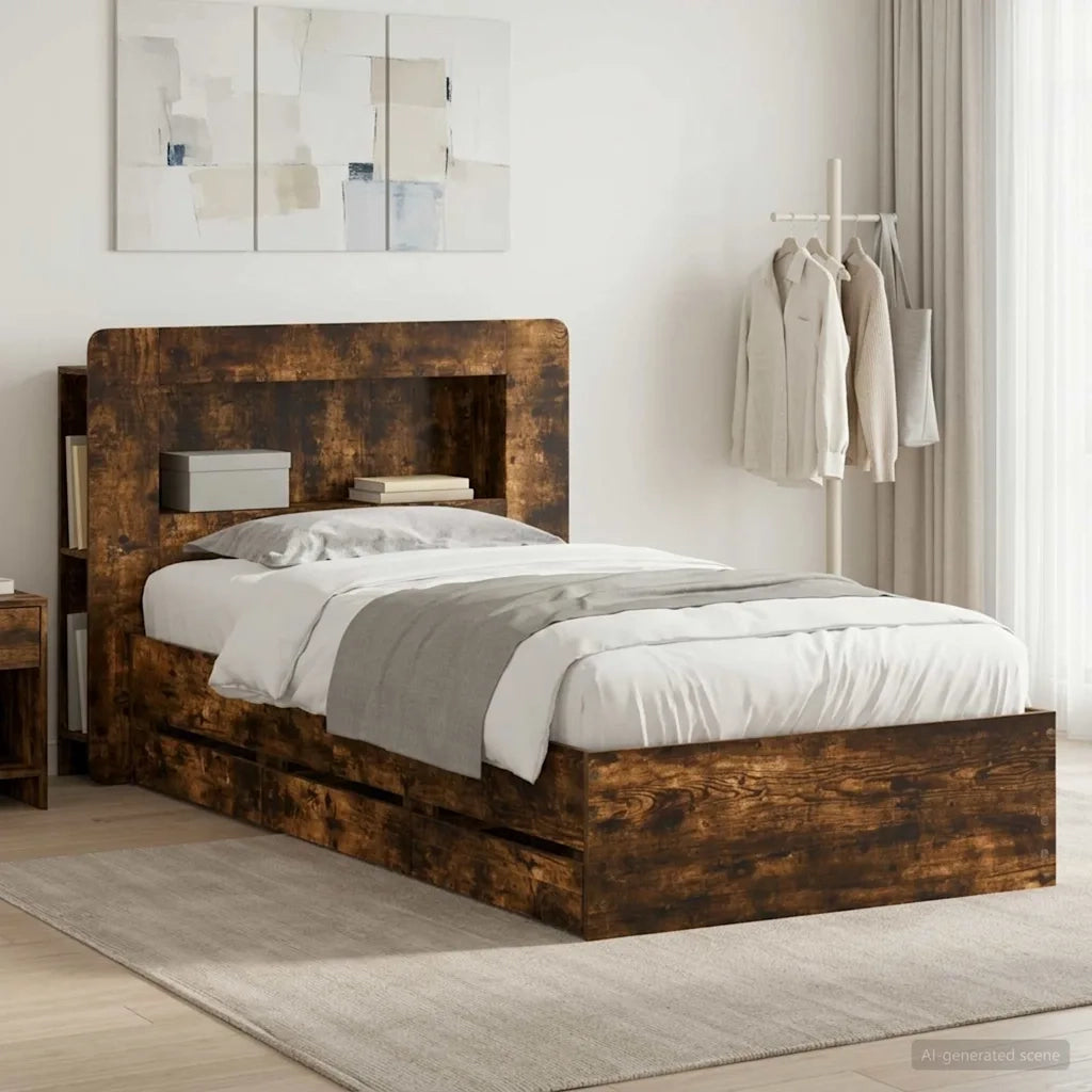 Telaio del letto con storage Rovere Fumo 100 x 200 cm