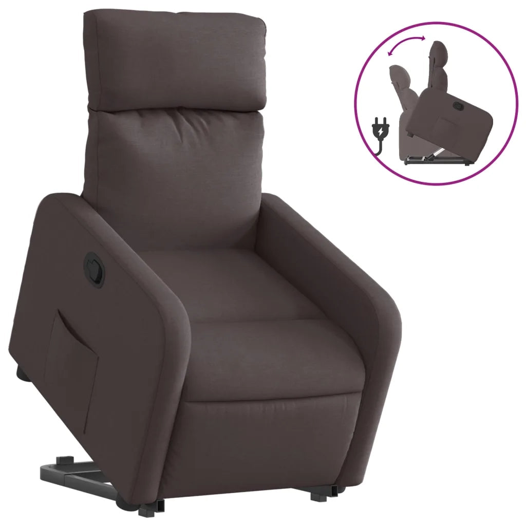 Poltrona Alzapersona Reclinabile Marrone Scuro in Tessuto 3206704