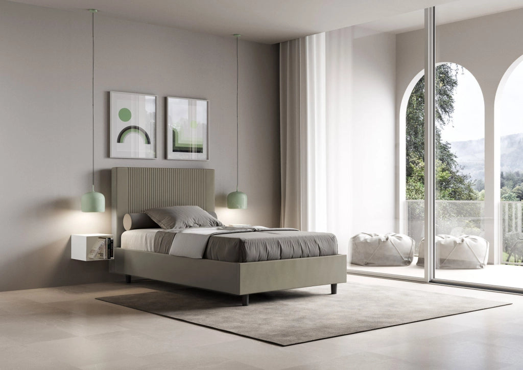 BS COM Letto una piazza e mezza con rete imbottito 130x200 similpelle cappuccino