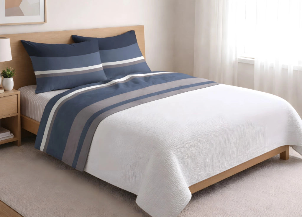 Completo Lenzuola Letto In 100% Cotone Made Italy Disegno Scia - Singolo - Grigio
