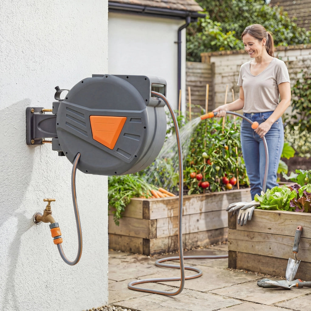 Avvolgitubo per Irrigazione 30+2 m ¨C zephmum ¨C 2 Bocchetti, Supporto Arancione
