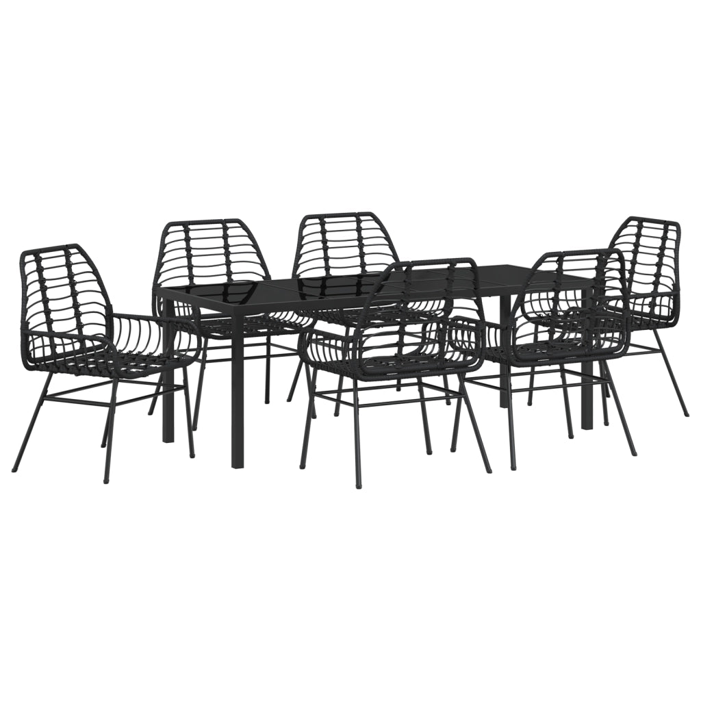 Set da Pranzo da Giardino 7 Pezzi Nero Polyrattan