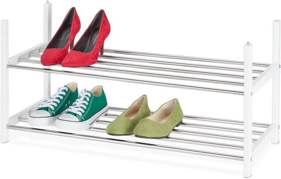 Scatoliera per scarpe stivale con 6 piani di stoccaggio, 38 x 80 x 30 cm, legno e metallo, bianco/argento