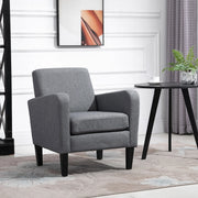 Poltrona imbottita con braccioli ergonomici e gambe in legno di gomma, tessuto effetto lino grigio chiaro 66 × 72 × 74 cm