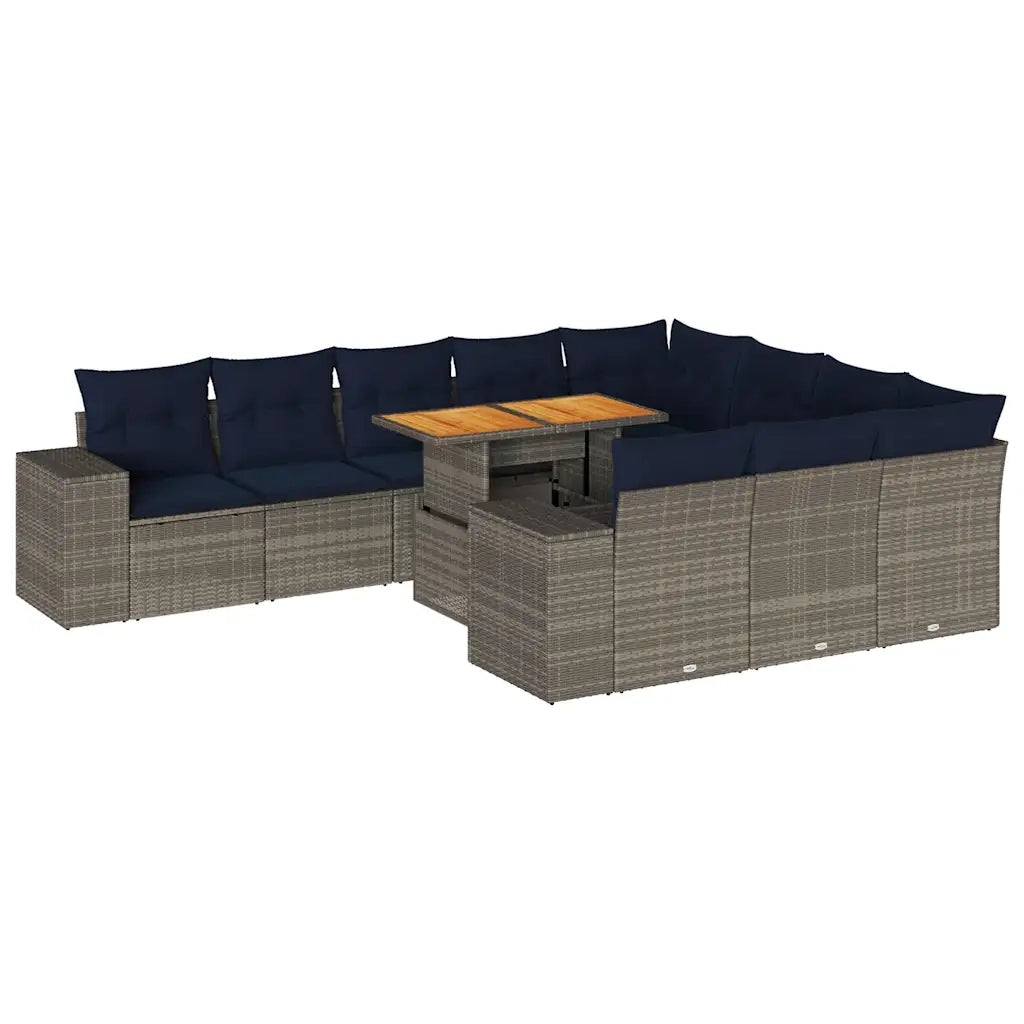 Set Divani da Giardino 11 pz con Cuscini in Polyrattan Grigio 3327428