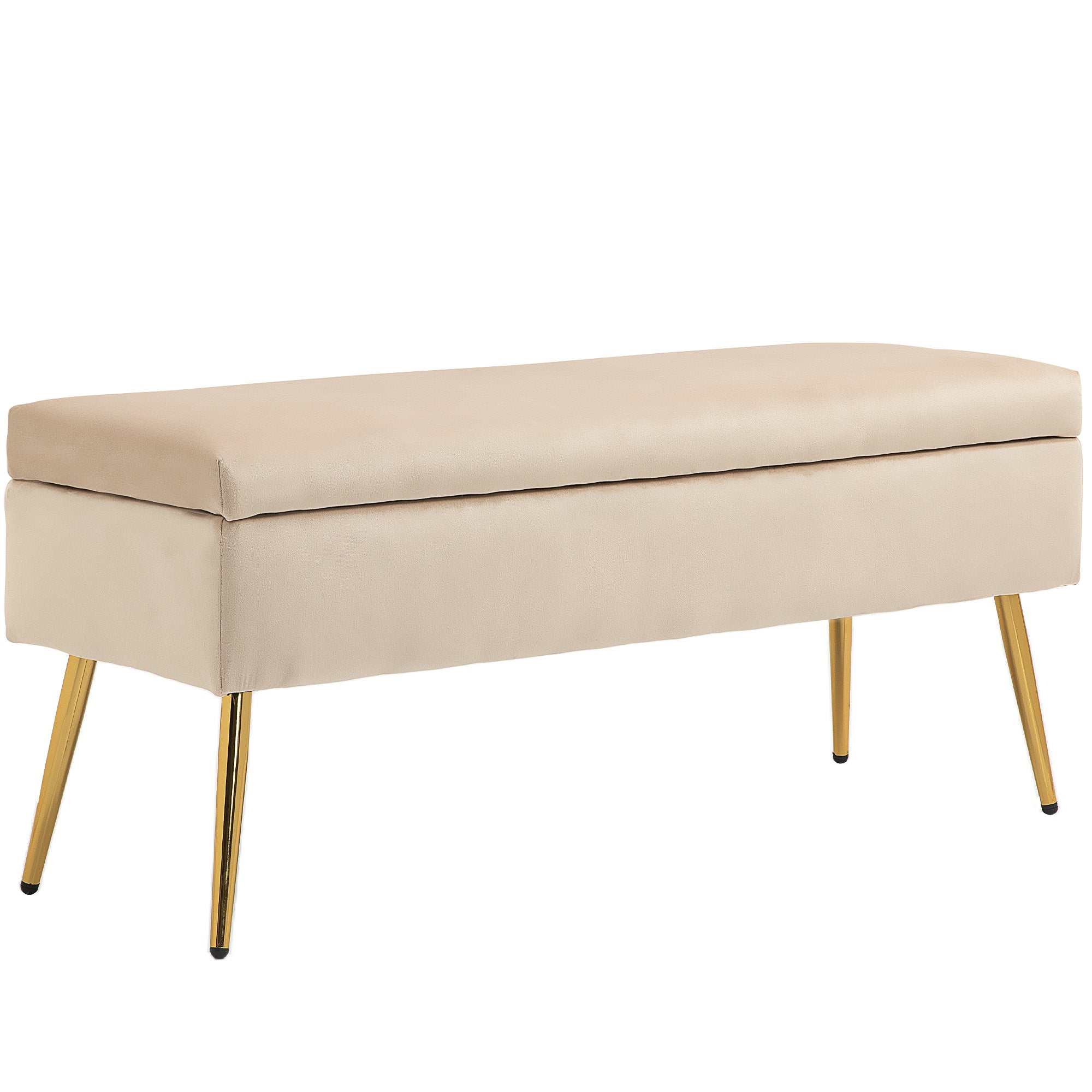 Panca Fondo Letto Imbottita da 30,5L 102x35x43 cm in Tessuto Effetto Velluto Beige