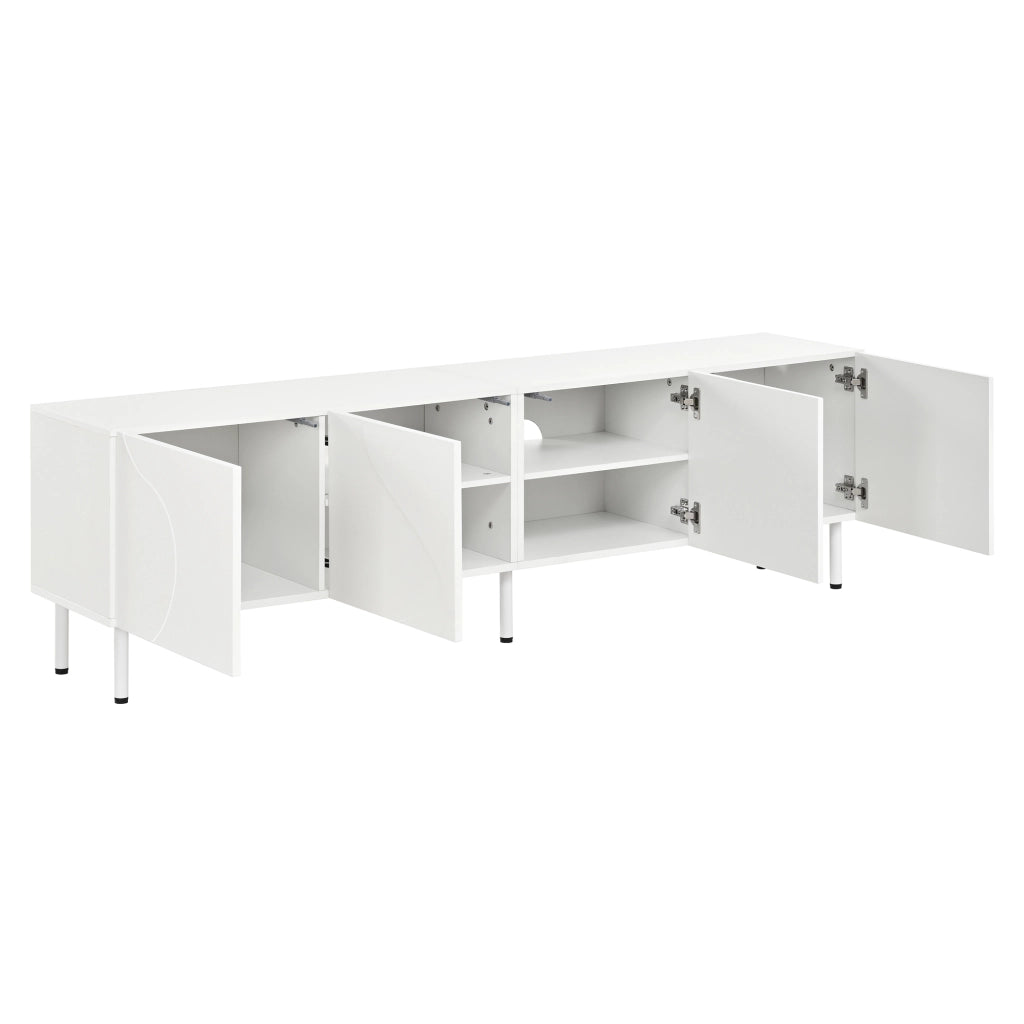 Mobile porta TV con 4 ante e funzione push-to-open, per soggiorno, in PB e MDF, bianco, 170 × 35 × 50 cm