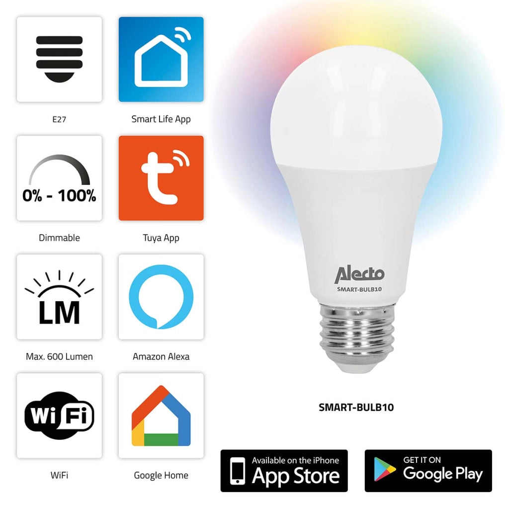 SMART-BULB10 Lampadina LED a colori connessa con Wi-Fi Bianco Alecto