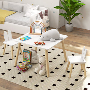 Set Tavolo con 2 Sedie per Bambini Orecchie di Coniglio Bianco