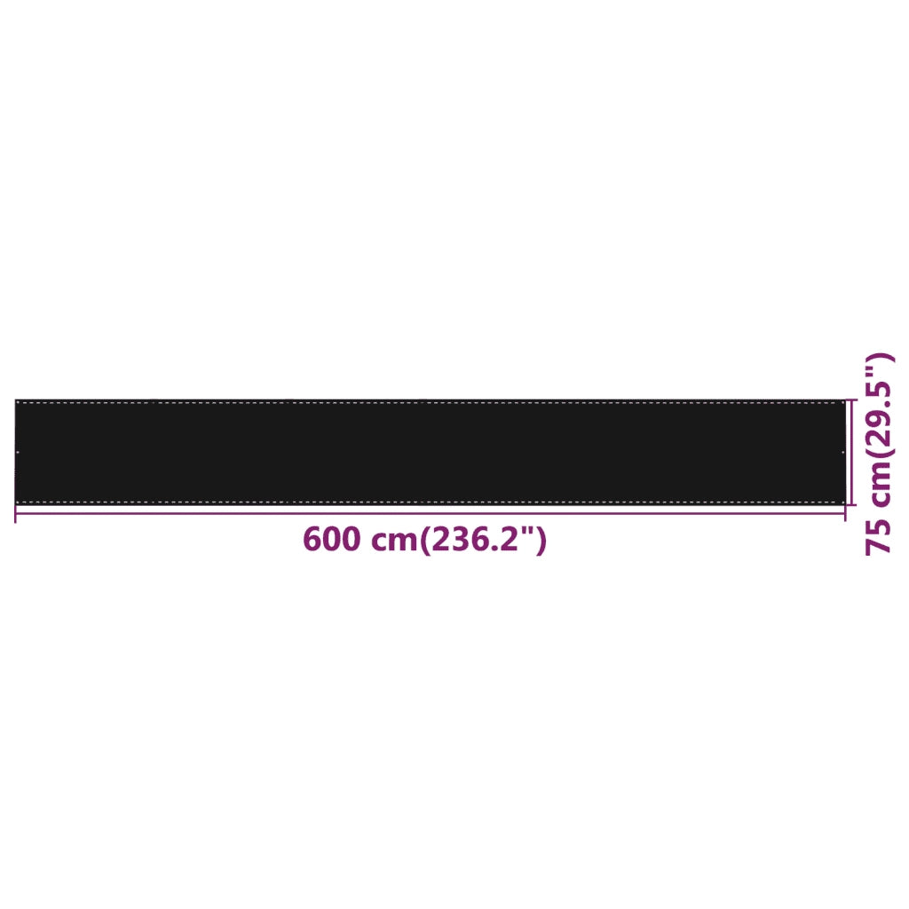 Paravento da Balcone-Pannello per balcone Nero 75x600 cm in HDPE